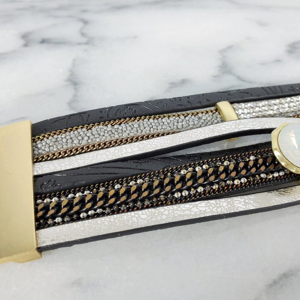 Layered w Crystal Wrap Cuff Magnetic Bracelet - Picture 5 of 7